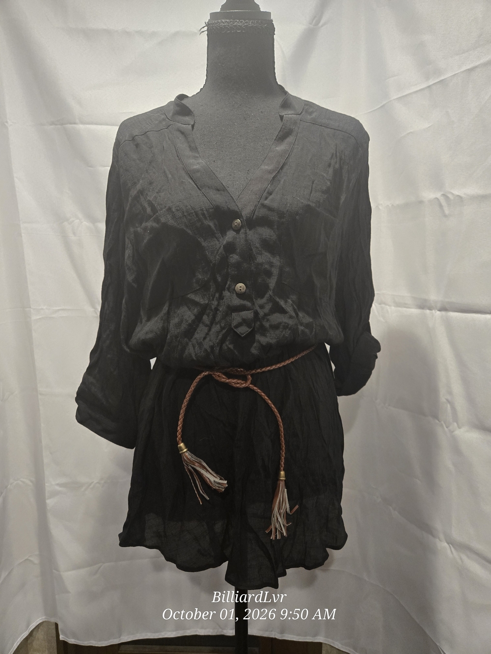 Iz Byer Black V-Neck Button Blouse
